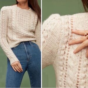 Wilfred Cream Cable-Knit Scoop Neck Sweater